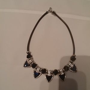 Costume jewelry navy and rhinestone necklace